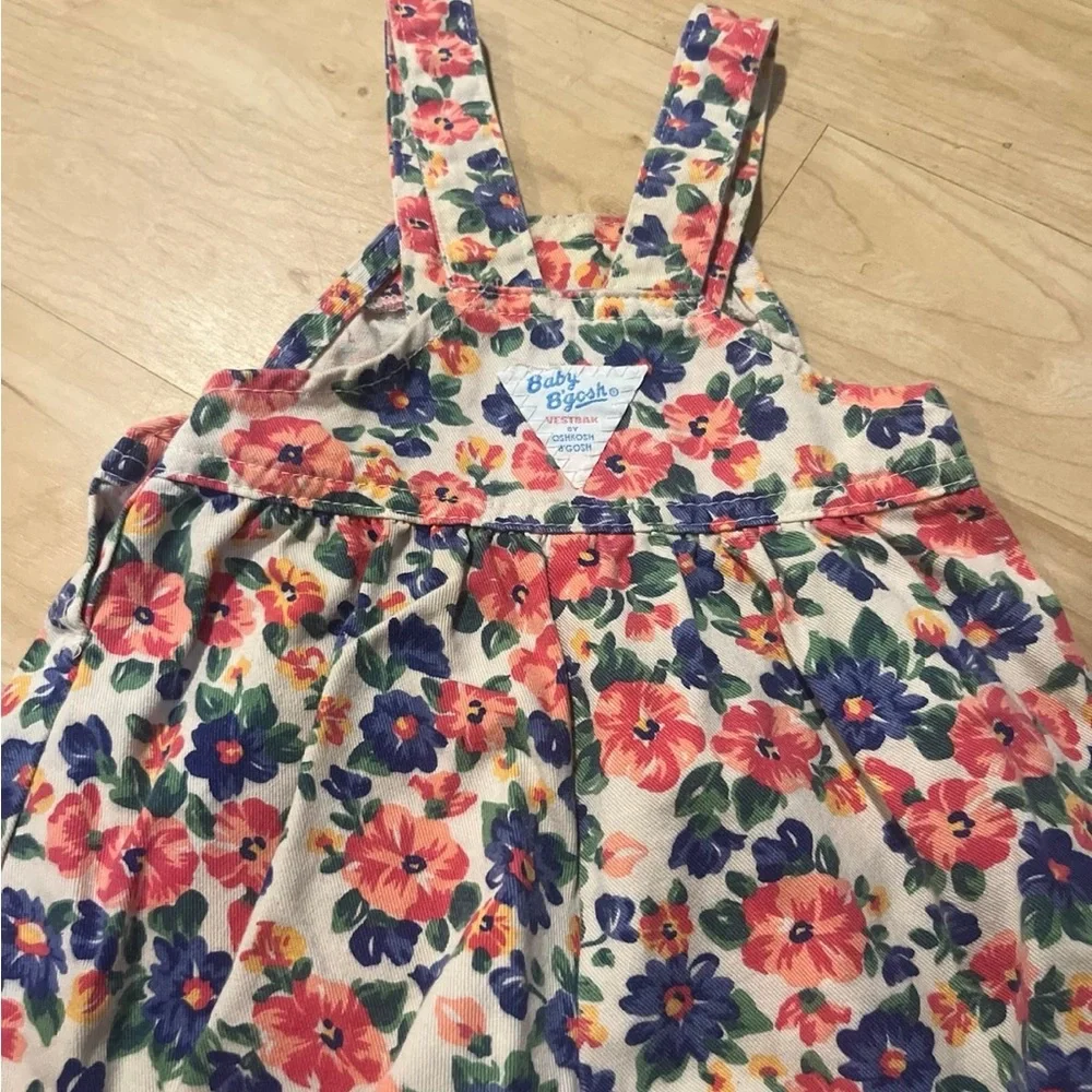 Vintage HTF OshKosh B'gosh Floral Overalls in Pink, Blue & Green